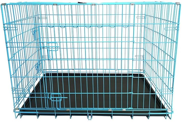 48-Inch Folding Metal Dog Crate for Medium, and Large Breeds – Double-Door Kennel with Divider, Removable Tray, and Carry Handle – Ideal for Indoor and Outdoor - Blue