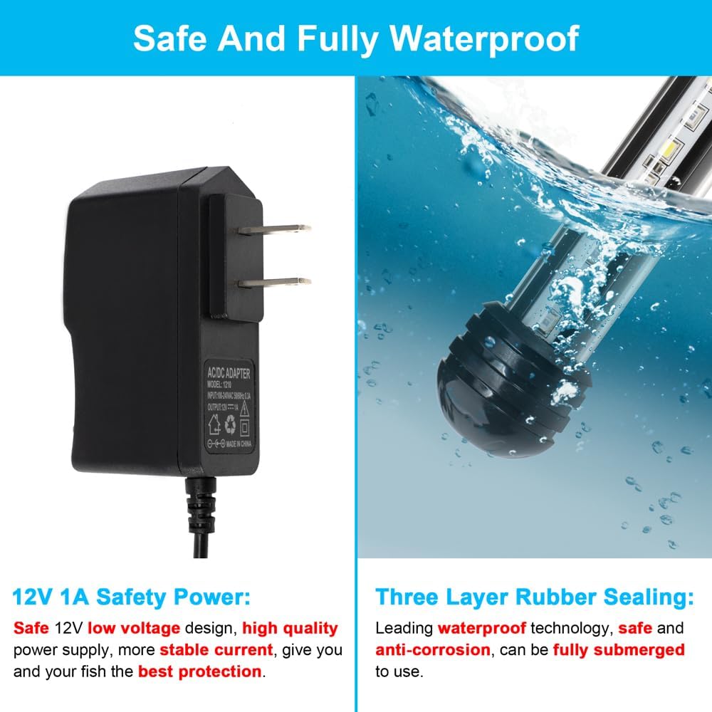 DaToo 12W 23inch Submersible Aquarium Light Underwater Fish Tank Light LED Aquarium Light Bar with Timer Auto On/Off and Dimmer Adjustable Brightness, 1 Yr Warranty