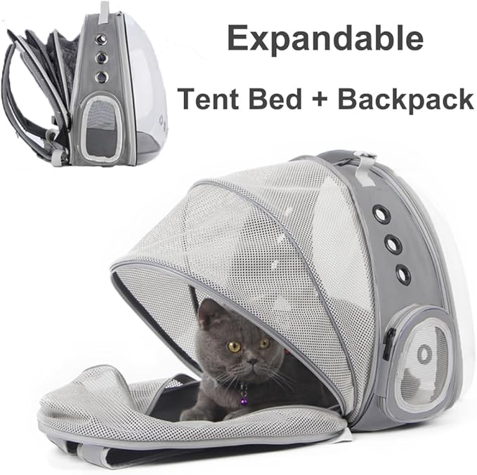 Back Expandable Cat Backpack Carrier, Fit up to 12 lbs, Space Capsule Bubble - Image 3