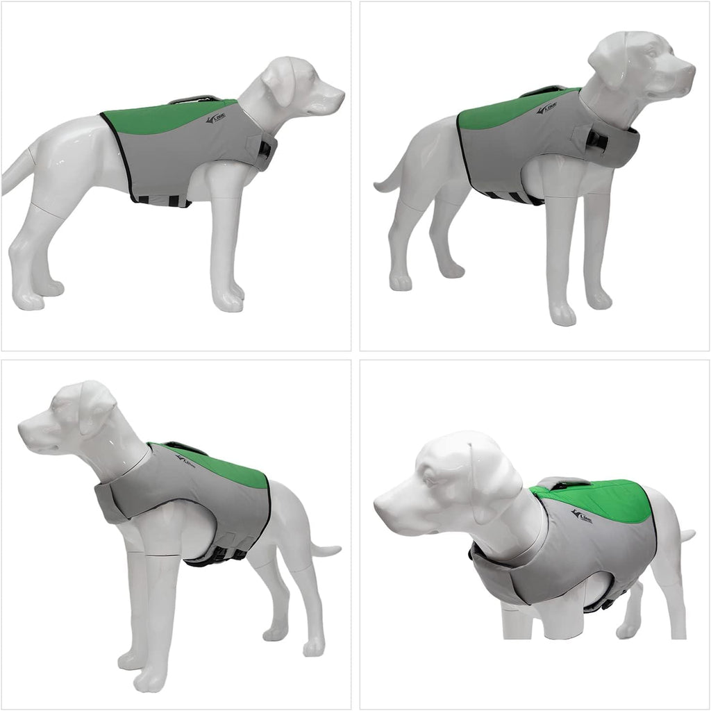 Dog Life Jacket, Sport Style Dog Float Coat with Excellent Buoyancy, Stylish Dog Swimming Safety Vest with Rescue Handle for Small Medium Large Dogs Green XL