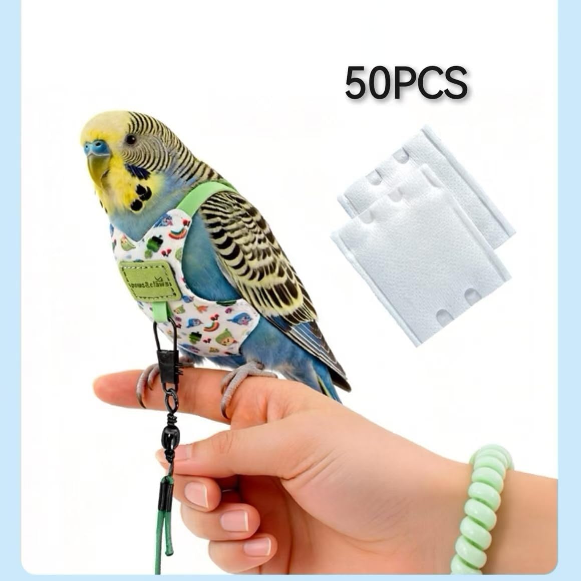 Parrot Flight Suit with 50 PCS Disposable Diaper Pads & 2M Leash