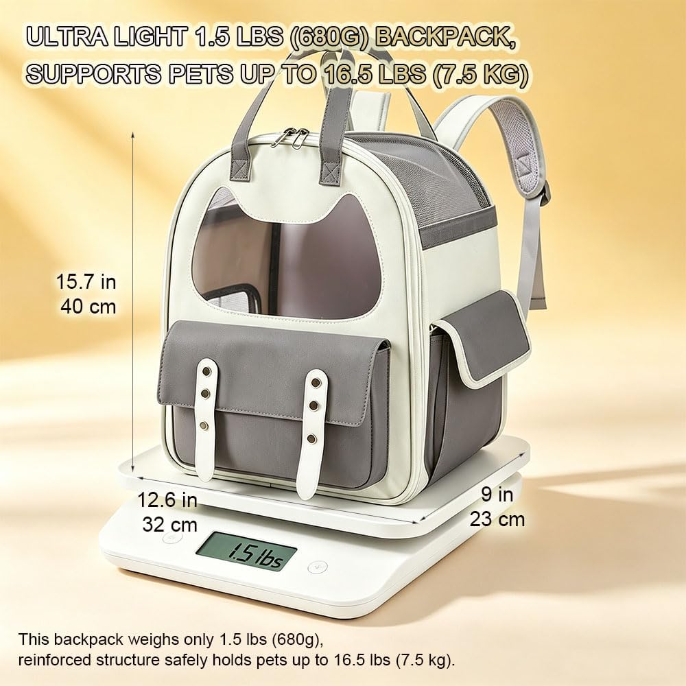 Pet Backpack, TSA-Friendly Canvas Transparent Cat Travel Backpack, Airline Approved Small Dog Travel Bag 15.7x9.1x12.6 Inches with Handles, Breathable for Camping, Outdoor Activities & Air Travel