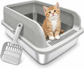 Stainless Steel Litter Box - Covered Litter Box with Lid, Litter Scoop 1PCS & Anti-Skid Stickers, High Walls Odor Free Non-Stick Low Entry Easy Clean for Kitten Multi-Cat Indoor Home Silver