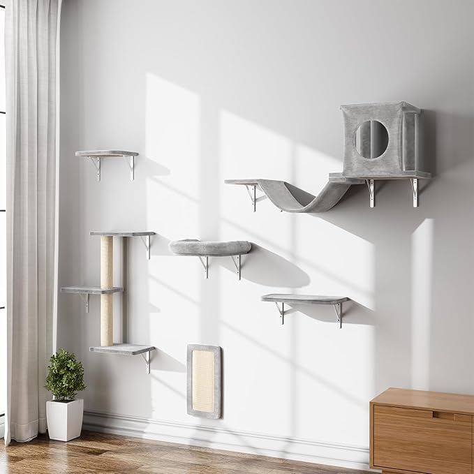 NUNU LAB Wall Mounted Cat Climber Set, Scratcher Board and Hammock, Shelves by NUNULAB