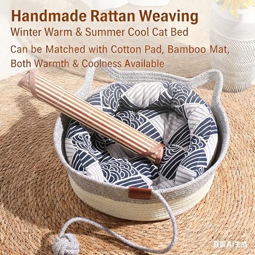 Instinct Basket for Cats & Cotton pad Stimuli Cat Bed with Toy Tail Cats Ear Design Breathable All Season Universal Scratch-Resistant (Grey, M)