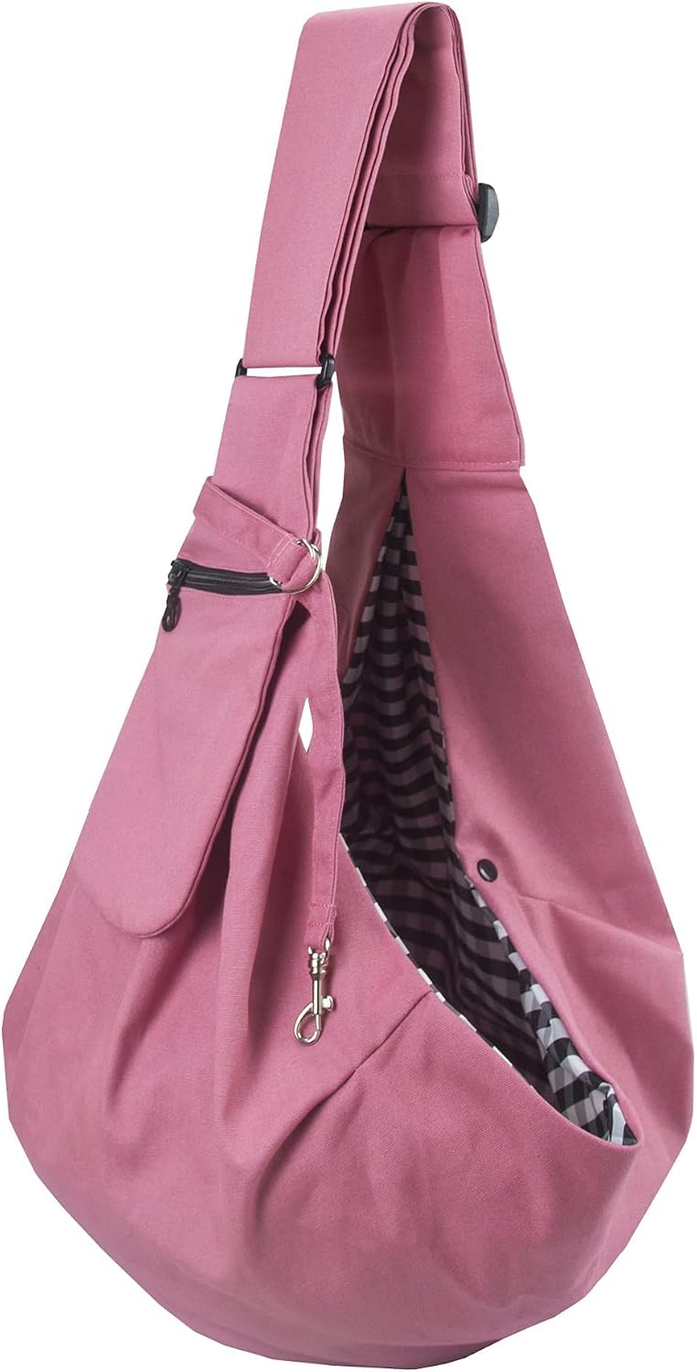 Pet Sling Carrier Adjustable Shoulder Strap Puppy Tote Hands Free Reversible Pet Backpack for Outdoor Travel Grey