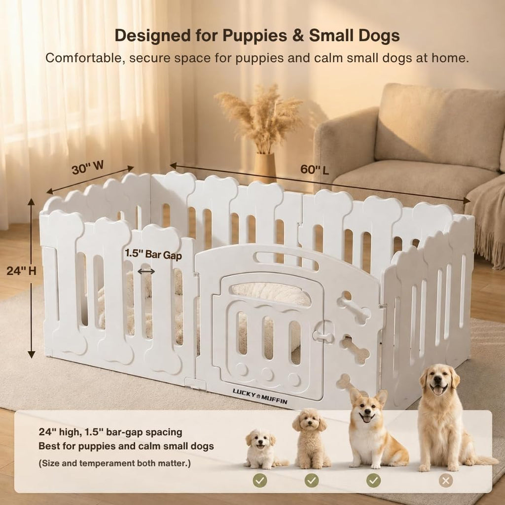 Dog Playpen with Divider & Washable Floor Pad, 6-Panel Indoor Puppy Playpen for Small Dogs & Puppies, 24" Tall Premium HDPE Panels, 60"x30"x24", Tool-Free Setup (White)