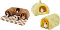 Avont Guinea Pig Tunnel Hideout House Bundle with 2 Pack Guinea Pig Hideout Bed and Tunnel Toys Set with Curtain