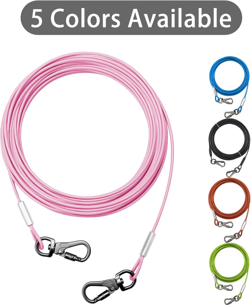 Dog Tie Out Cable -Dog Runner Cable for Dogs up to 90lbs (Pink, 45lbs/50ft)