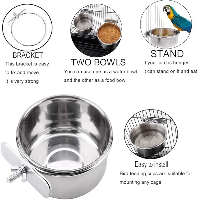 PINVNBY Parrot Feeding Cups Birds Food Dish Stainless Steel Parrot Feeders - Image 3