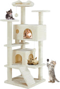 Hexago 54 Inch Cat Tree Tower for Indoor Cats, Multi-Level Cat Condo with Scratching Posts, Climbing Ladder, Plush Hammock, and Toy Ball, Stable Cat Play House Furniture, Beige