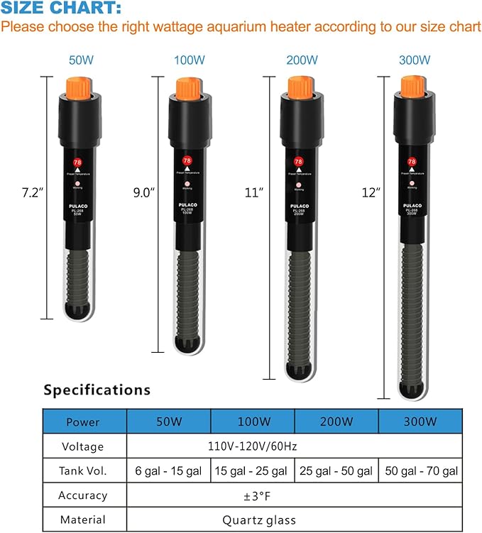 PULACO 100Watt Aquarium Heater for 15-25 Gallon Fish Tank, Adjustable - Image 2