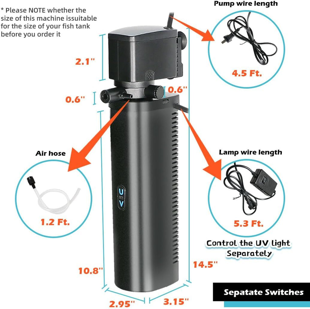 COOSPIDER Aquarium Filter with 9W U-V Light 600GPH for 100-500 Gallon Tank