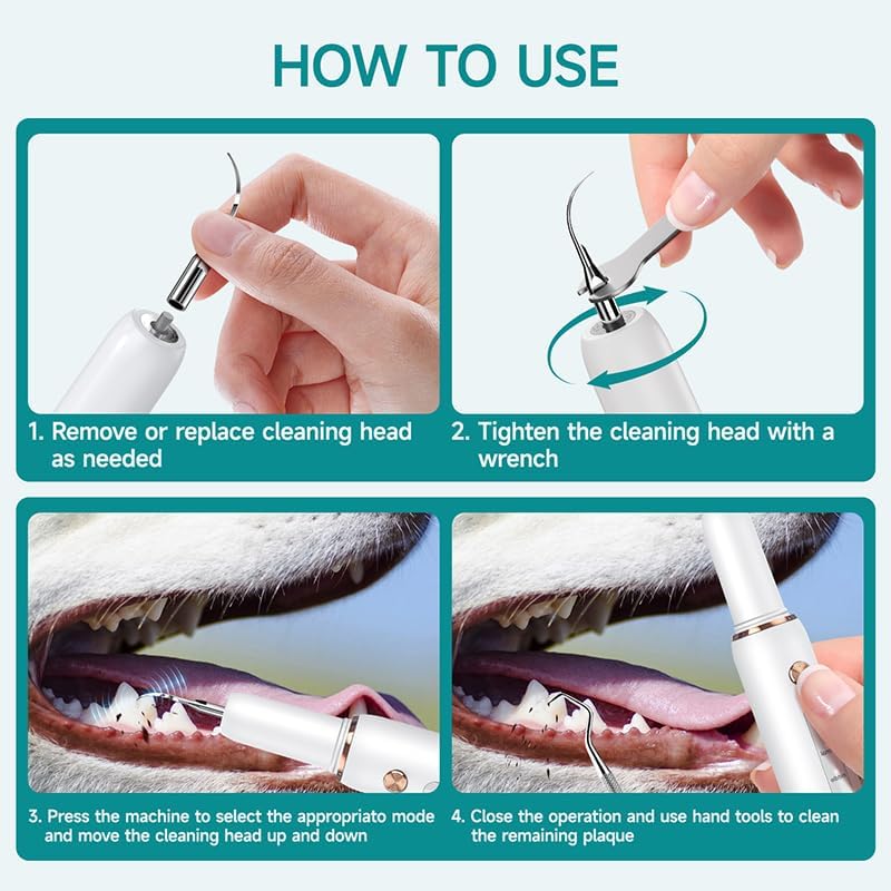 Palvo Dog Plaque Remover for Teeth,Pet Tooth Cleaner with LED Light,Cleaning Kit for Tartar and Stains,5 Adjustable Modes,Pet Teeth Cleaning kit,Suitable for Dogs and Cats
