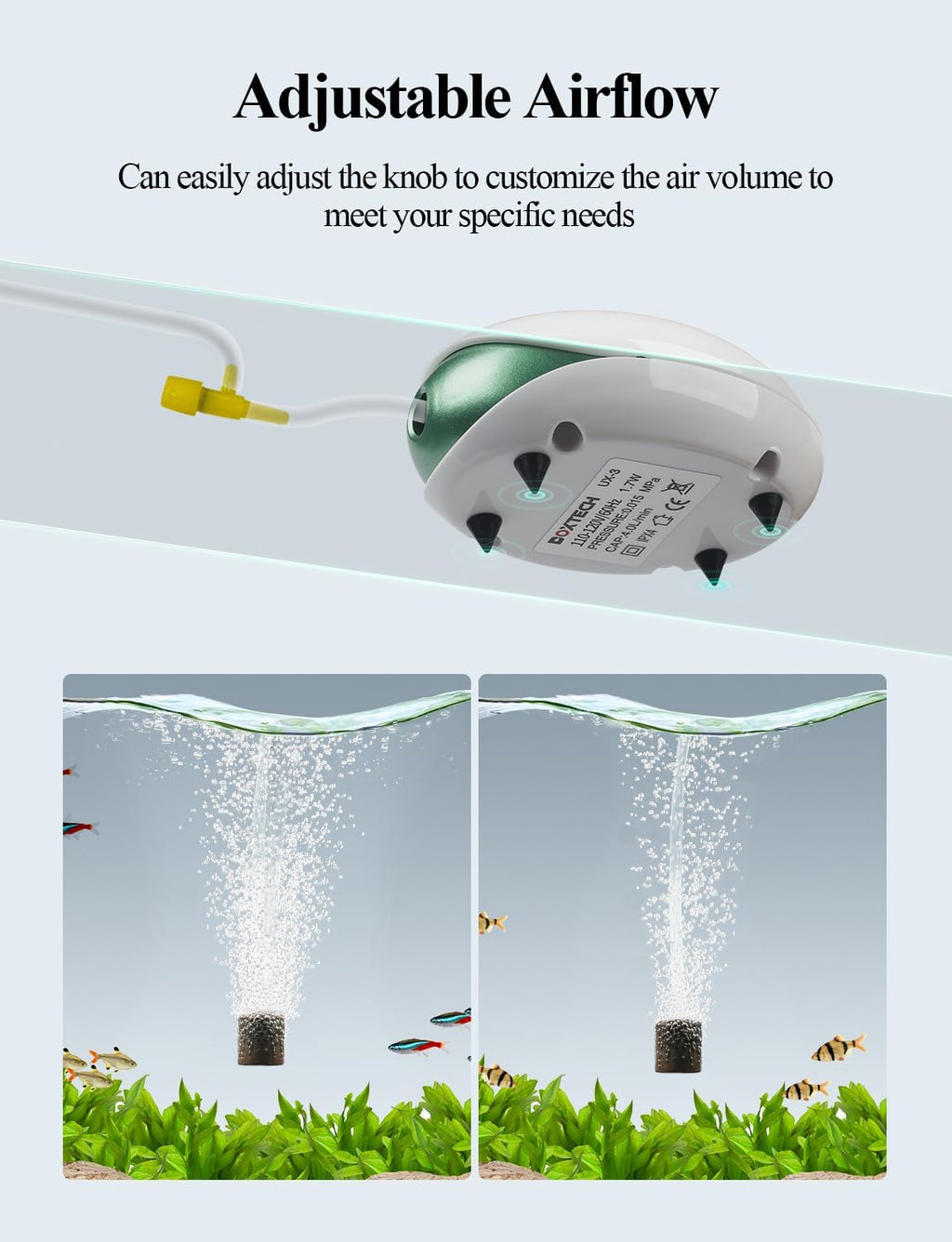 Boxtech Aquarium Air Pump Kit 1.7W,Fish Tank Oxygen Pump
