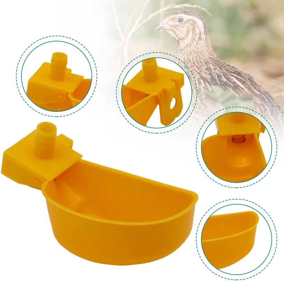 Auto-Fill Quail Water Cups 12Sets DIY Clips-on Cage for Bird Rabbit(Yellow)