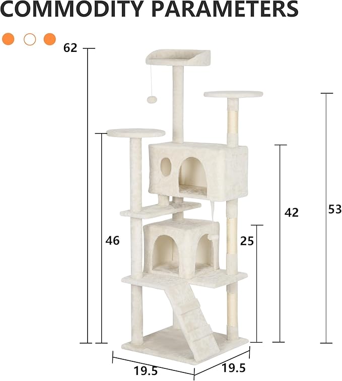 BestPet | 62" Cat Tree Tower | Beige | Sturdy, Hanging Cat Toys, Observation - Image 7