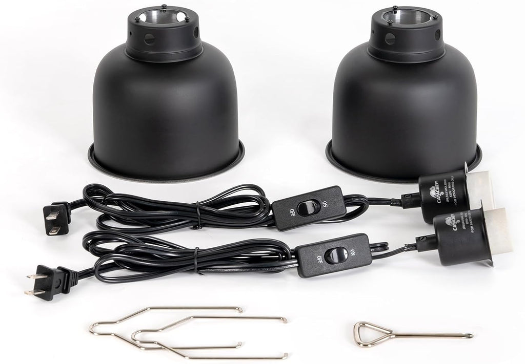 2 Pack Reptile Light Fixture, 5.5in Deep Dome Reptile Lamp Fixture, Optical Reflection Cover, Separate Switch & Hook, Terrarium Light Fixture for Reptile Heat Basking UVB Bulbs, 100W, Black
