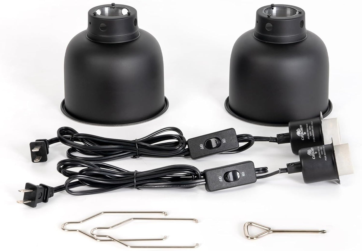 2 Pack Reptile Light Fixture, 5.5in Deep Dome Reptile Lamp Fixture, Optical Reflection Cover, Separate Switch & Hook, Terrarium Light Fixture for Reptile Heat Basking UVB Bulbs, 100W, Black