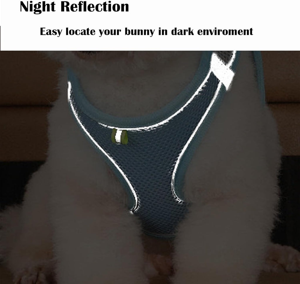 Rabbit Harness and Leash Set Escape Proof, Adjustable Soft Padded Vest, Breathable Mesh Bunny Harness with Reflective Strap, Safe for Small Animals(Blue,S)