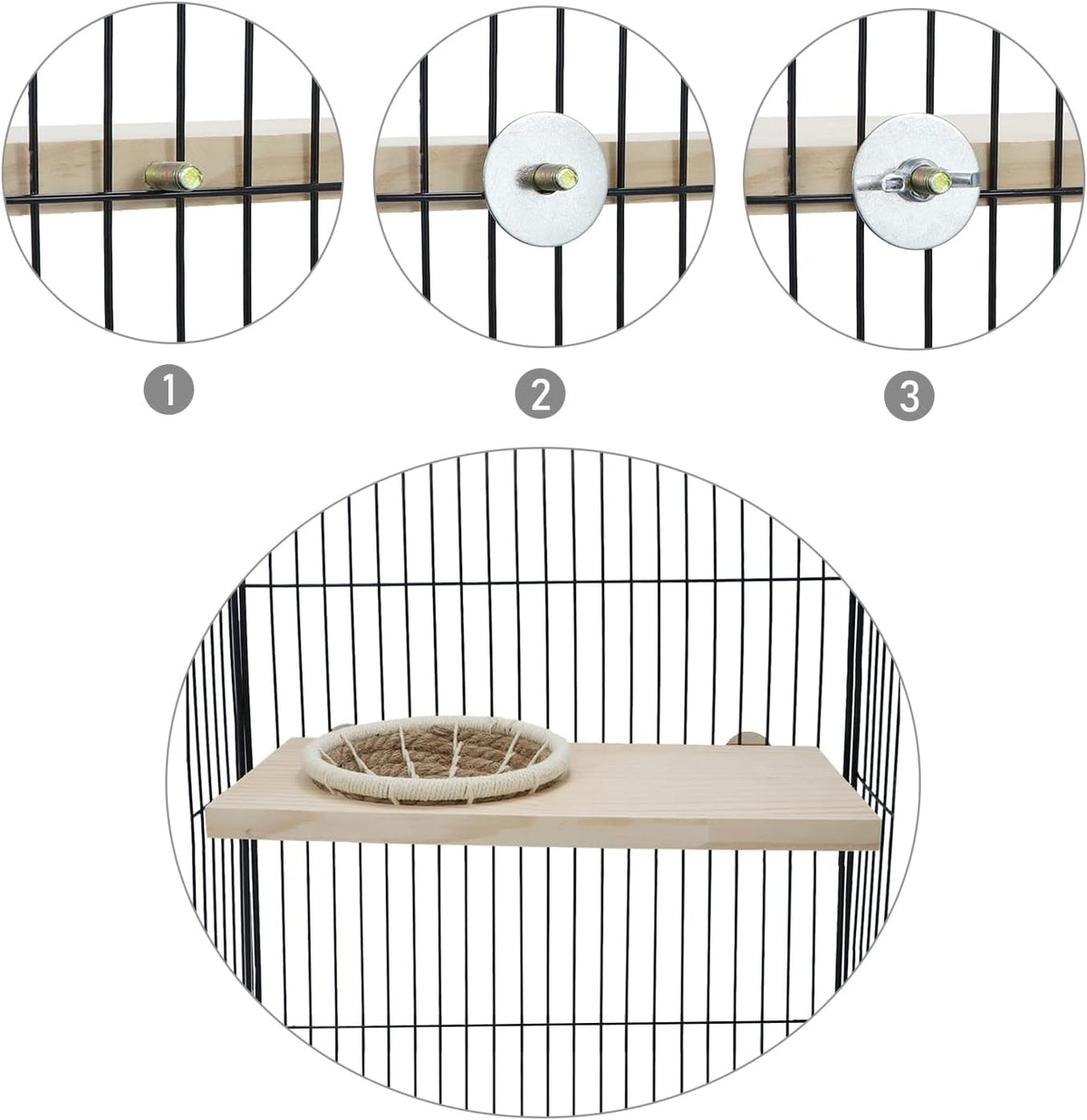 Wontee Bird Perch Stand with Nest Bird Breeding Nest Bed Wooden Platform for Budgies Parakeets Cockatiels Conures (M)