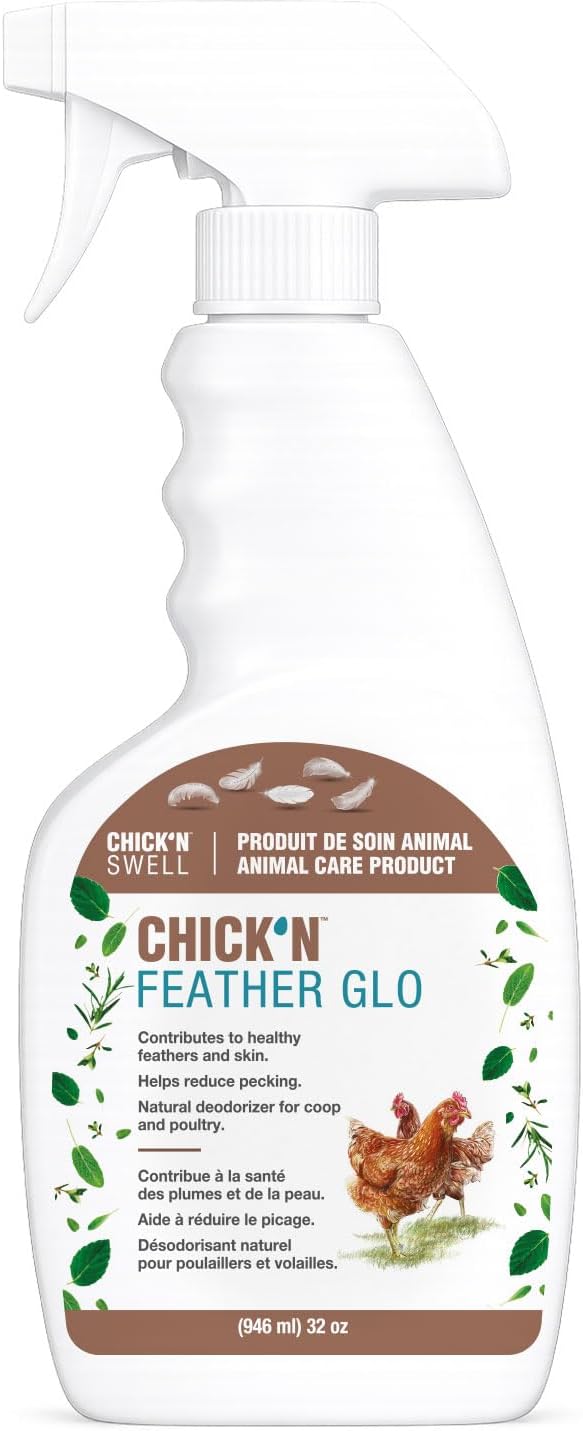 Poultry Feather and Plumage Care Formulation- Chick’n Feather Glo from Chick’n Swell to Enhance and Promote Strong Plumage in Poultry with Optimal Feathers Development. 32 Fluid oz.