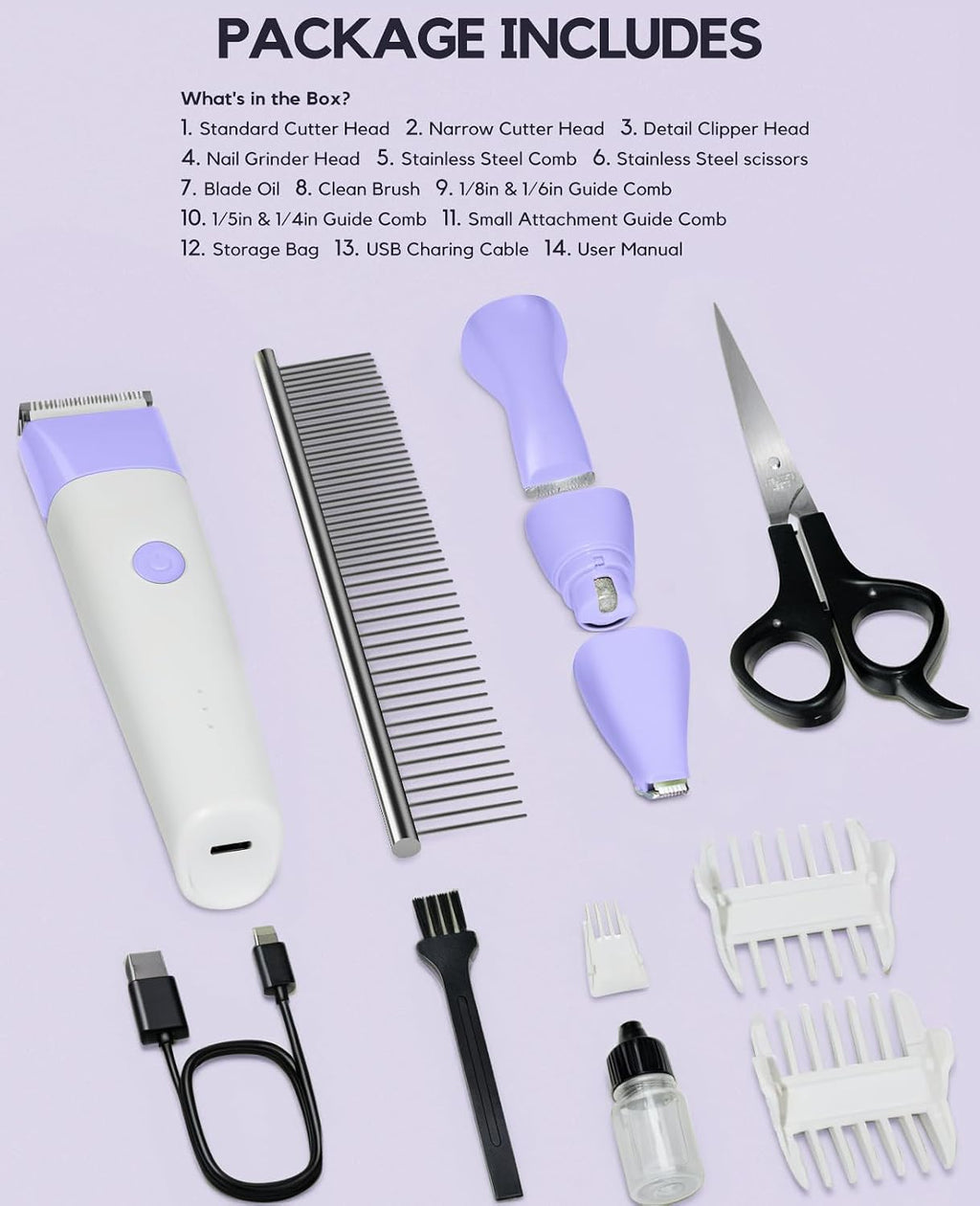 4 in 1 Rechargeable Dog Clippers Grooming Kit with 2 Speeds and Low Noise