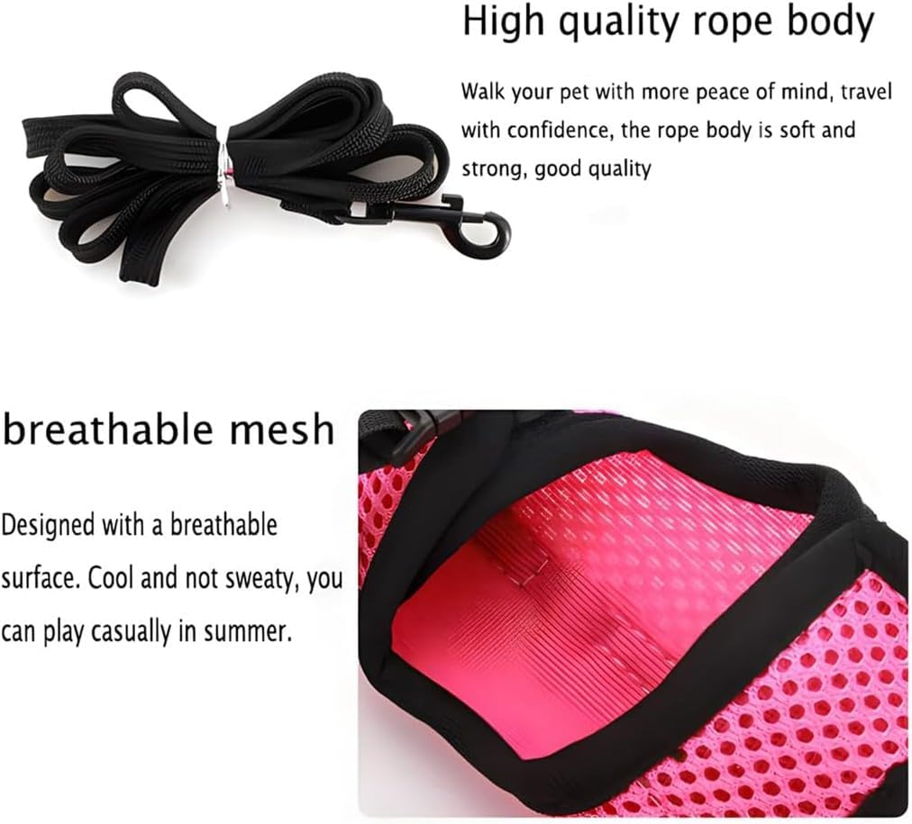 Rabbit Harness and Leash Set, Bunny Vest Leash Eescape Proof Mesh Walking Training for Small Animal Pets Rat Hamster Squirrel Ferret Guinea Pig Bunny,Pink M