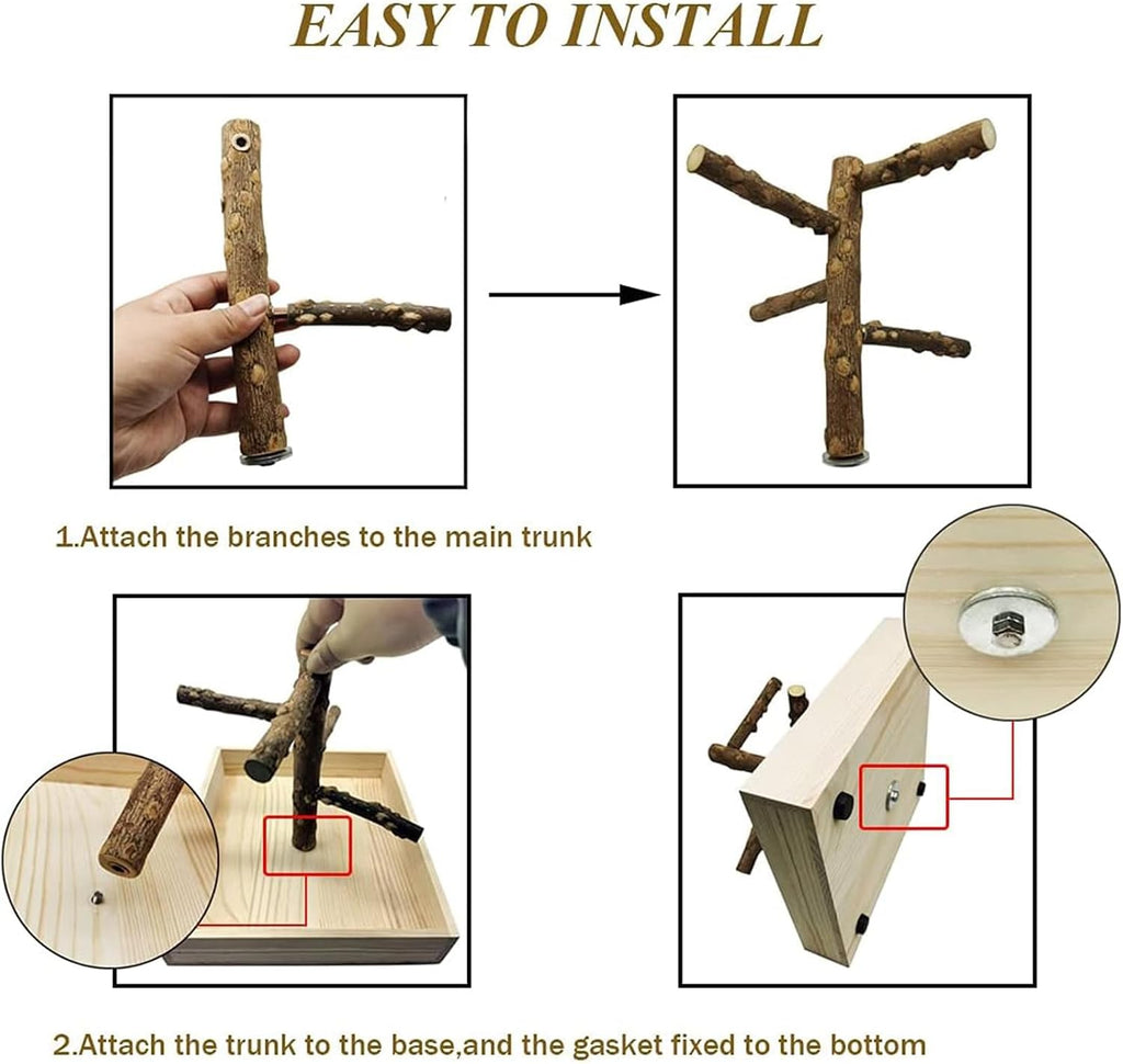 Natural Wood Bird Perch Stand Playground Parrot Toys Bird Cage Accessories