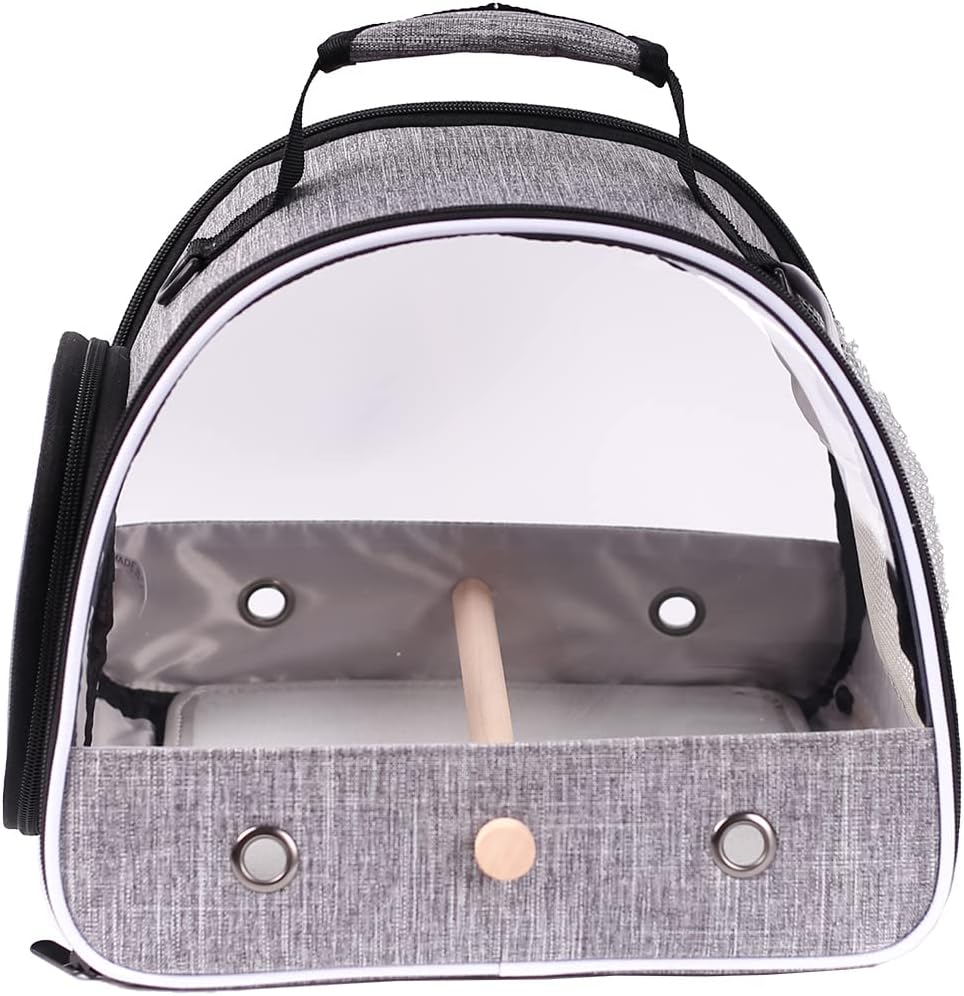 Small Bird Travel Carrier, Portable Bird Travel Cage for Parakeet, Parrot, Budgie, Guinea Pig, Bearded Dragon Reptile Carrier for Hiking Vet Visit Bicycle Ride (Grey)