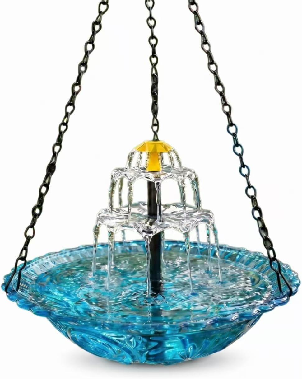 Solar Powered Hanging Bird Bath, Fountain Solar Powered Outdoor Bird Bath for Garden Patio Yard (Blue)