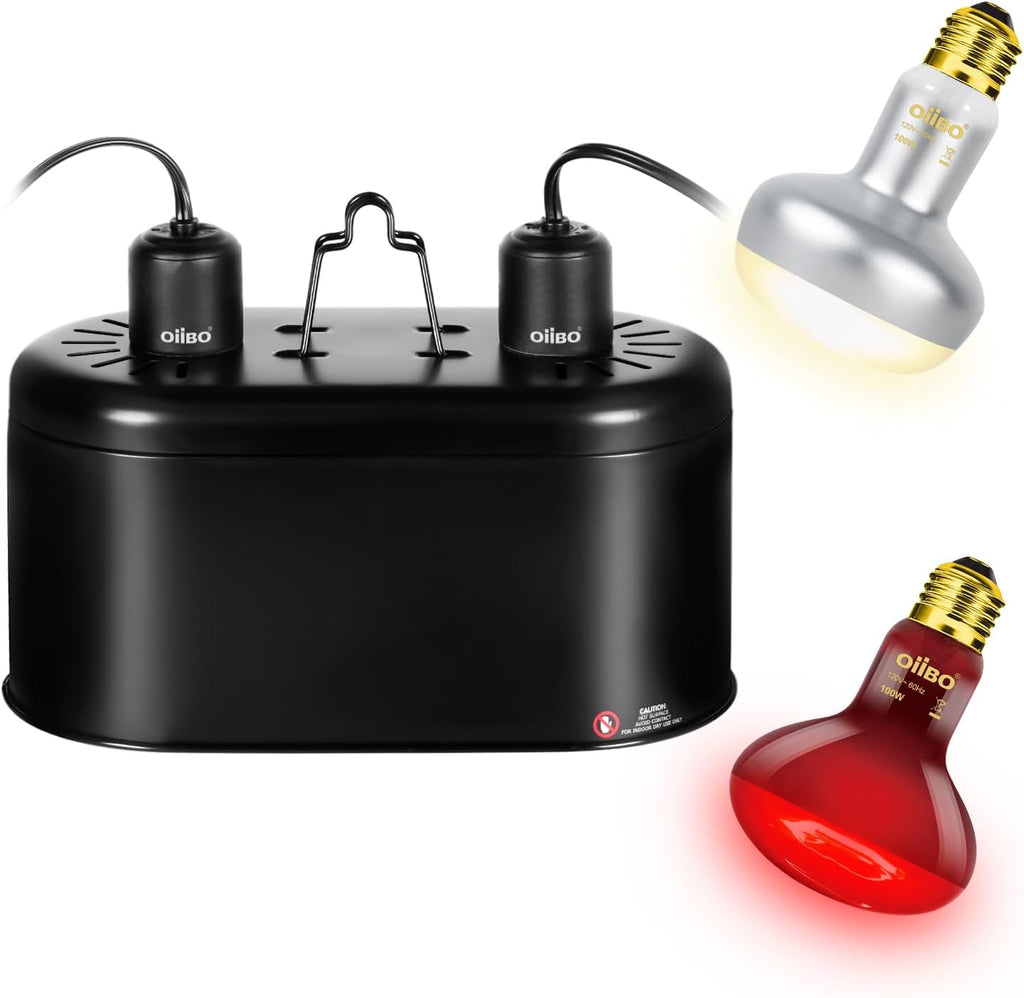 Reptile Heat Lamp Blub Combo Pack, Dual, Dual Reptile Lamp Fixture with Intense Basking Spot Light UVA Daylight Reptile Heat Lamp & 26W Energy Saving UVA 10.0 UVB Bulb Spiral Compact Bulb