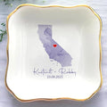 Custom State Location Map Engaged Ring Dish, Ring Holder Dish Engagement Gift by Anniversaree