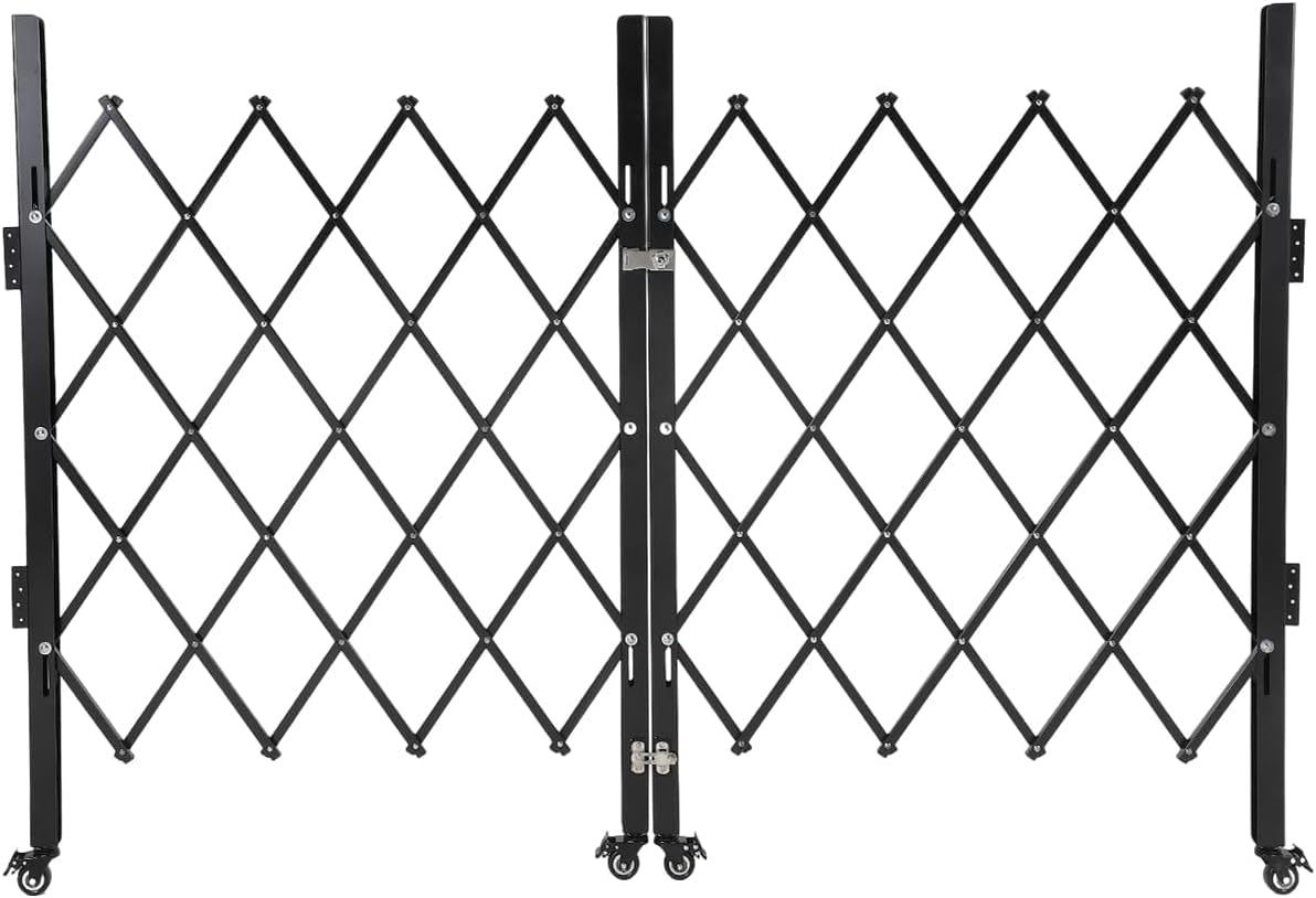 Takywep Heavy-Duty Double Folding Security Gate - Expandable Lockable Steel Scissor Door - 360° Swivel Casters - Portable Rolling Barrier for Outdoor, Garden, Pool, Courtyard, Garage - Black - 51.57"H