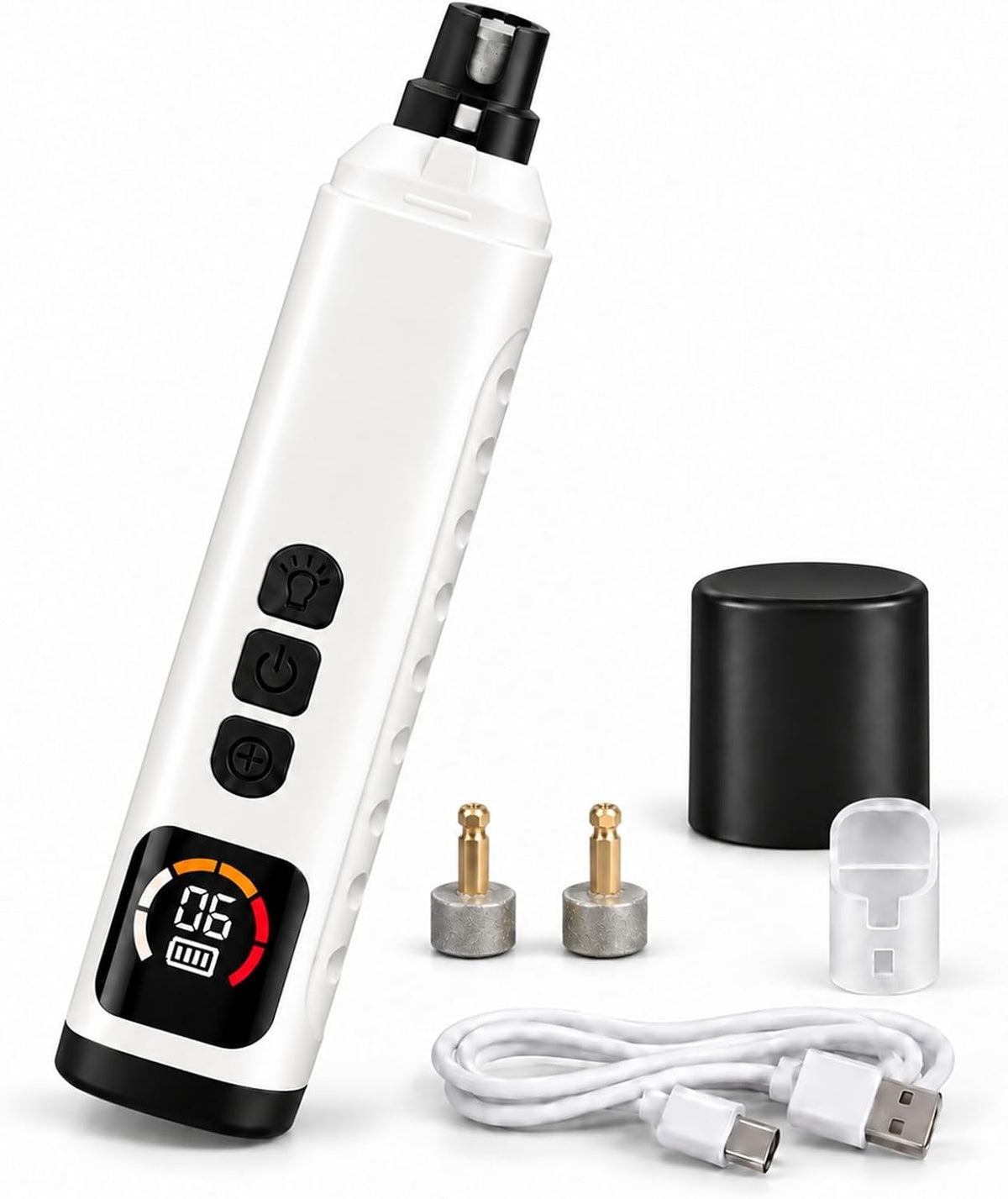 Dog Nail Grinder with 30dB Ultra‑Quiet Brushless Motor, 6‑Speed (6000‑12000RPM), 3‑Port System, LED Lights, 8H Battery, Dust Cap – Painless Grooming for Small, Medium & Large Dogs & Cats