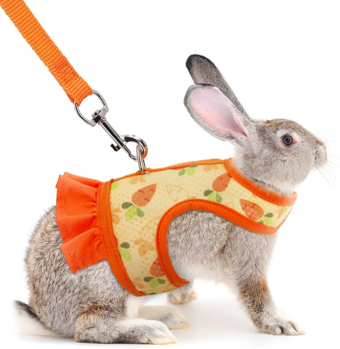 Bunny Harness and Leash Set,Rabbit Harness Small Pet Mesh Vest Orange L