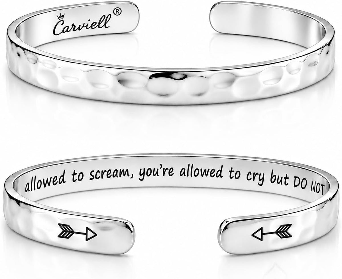 Carviell Bracelets for Women – 100+ Meaningful Engraved Messages – Solid 316L Surgical Stainless Steel Cuff Bracelet – Gift Ready