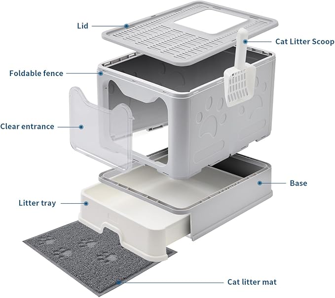 Cat Litter Box with Litter Mat and Scoop, Large Covered Litter Box with Lid - Image 5