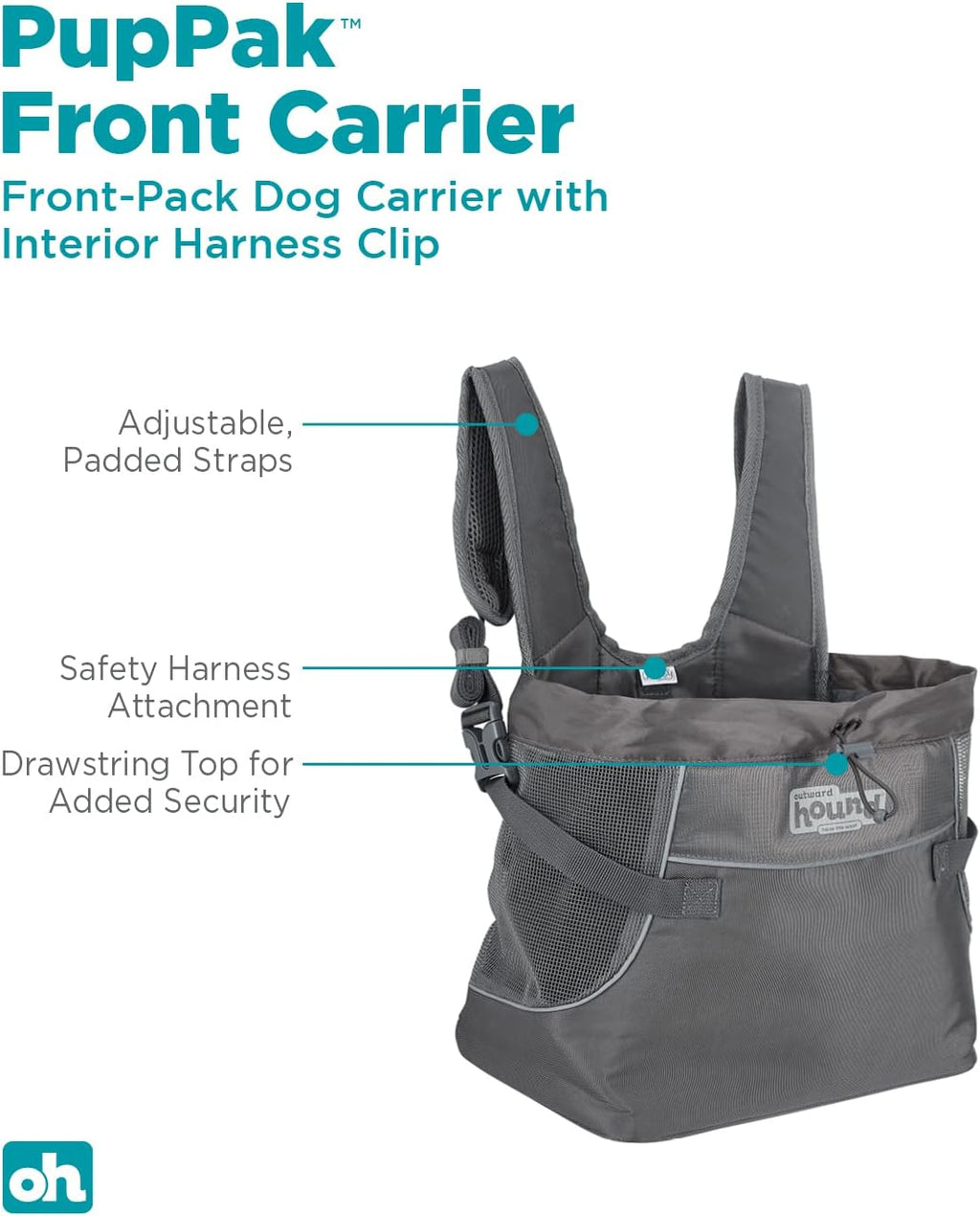 Outward Hound PupPak Dog Front Carrier, Gray, Small, 12" x 11.5" x 7.5"