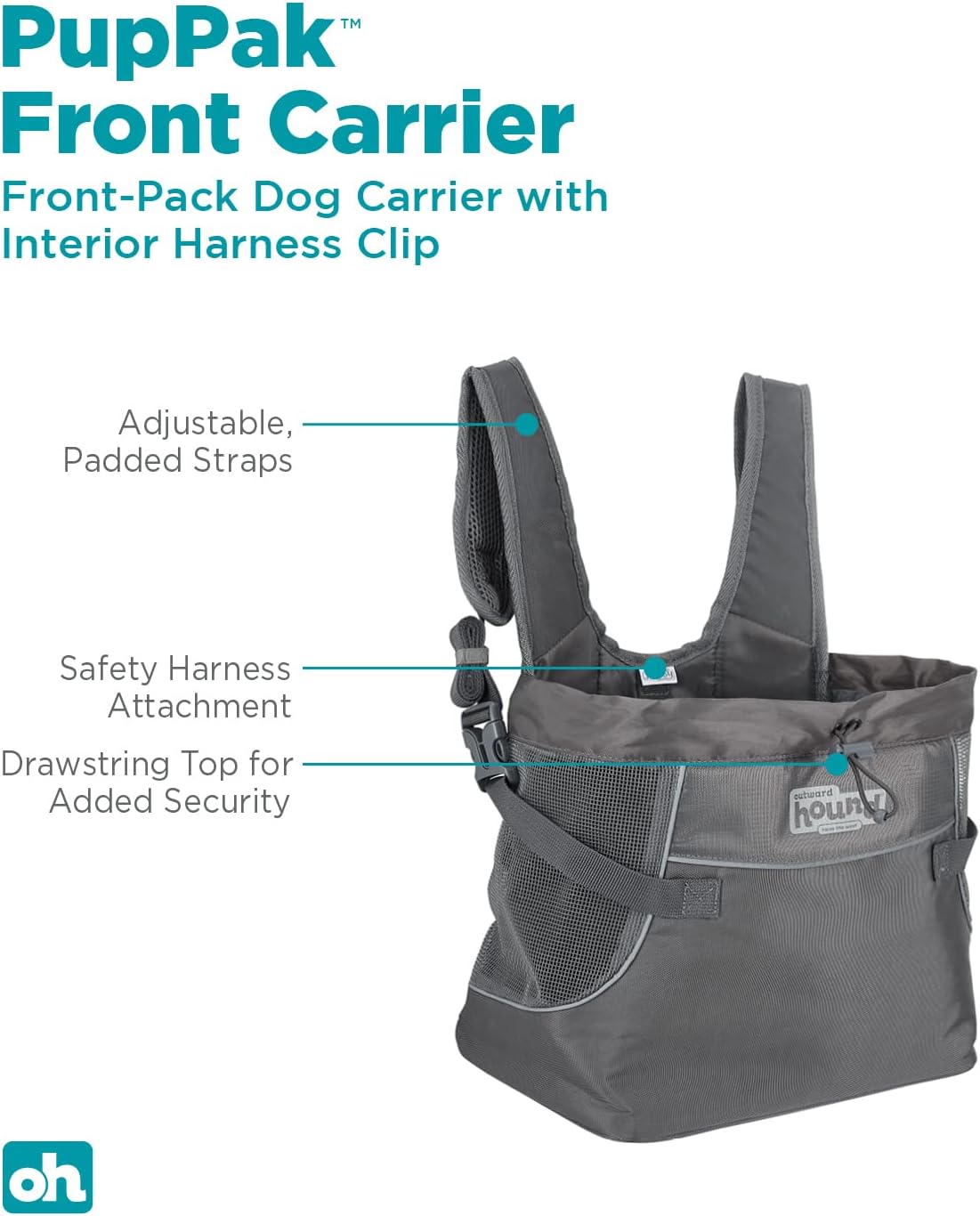 Outward Hound PupPak Dog Front Carrier, Gray, Small, 12" x 11.5" x 7.5"