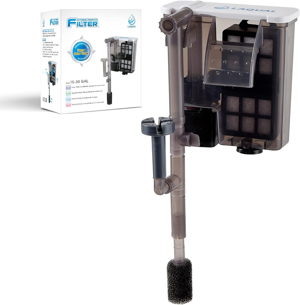 Aquarium Filter with Surface Skimmer, 15-30 Gallon Small Fish Tank Filter, Full Contact & 3 Layer Filtration, Quiet & Efficient, Waterfall Design for Increasing Oxygen, Hang on Back Filter