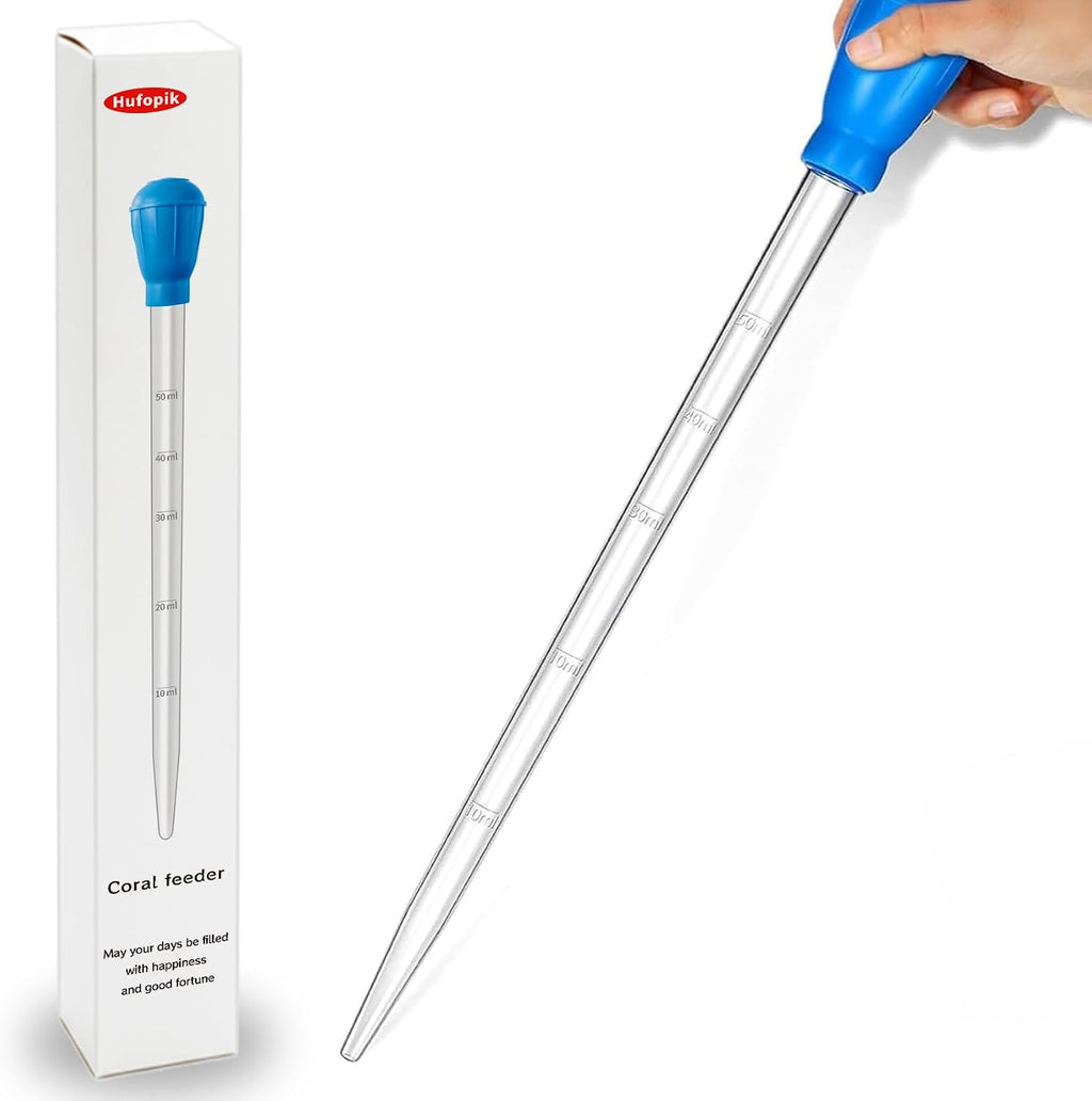 2 Pcs Aquarium Coral Feeder with 2 Pcs Stainless Steel Feeding Long Tweezers Syringe Spot Coral Feeder Reptile Feeding Tools for Aquatic Plant Reef Anemones Lionfish (Blue, Silvery)