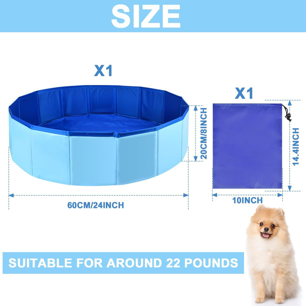 24 x 8 Inch Foldable Dog Pool with Storage Bag, PVC Pet Bath Tub
