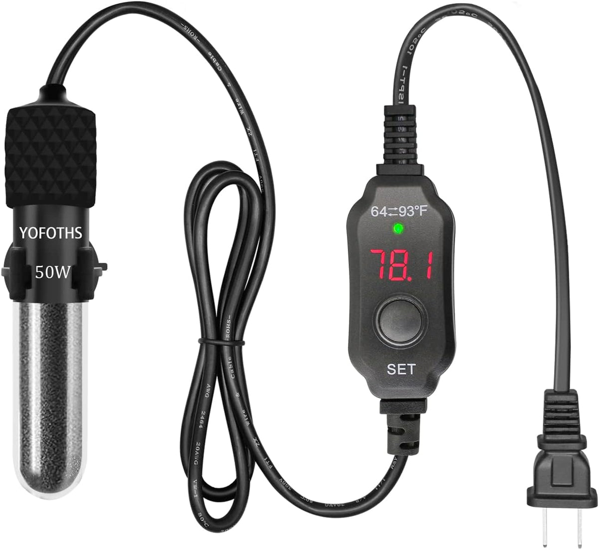 YOFOTHS Adjustable Mini Aquarium Heater, 50W for Tanks 5-10 Gallons