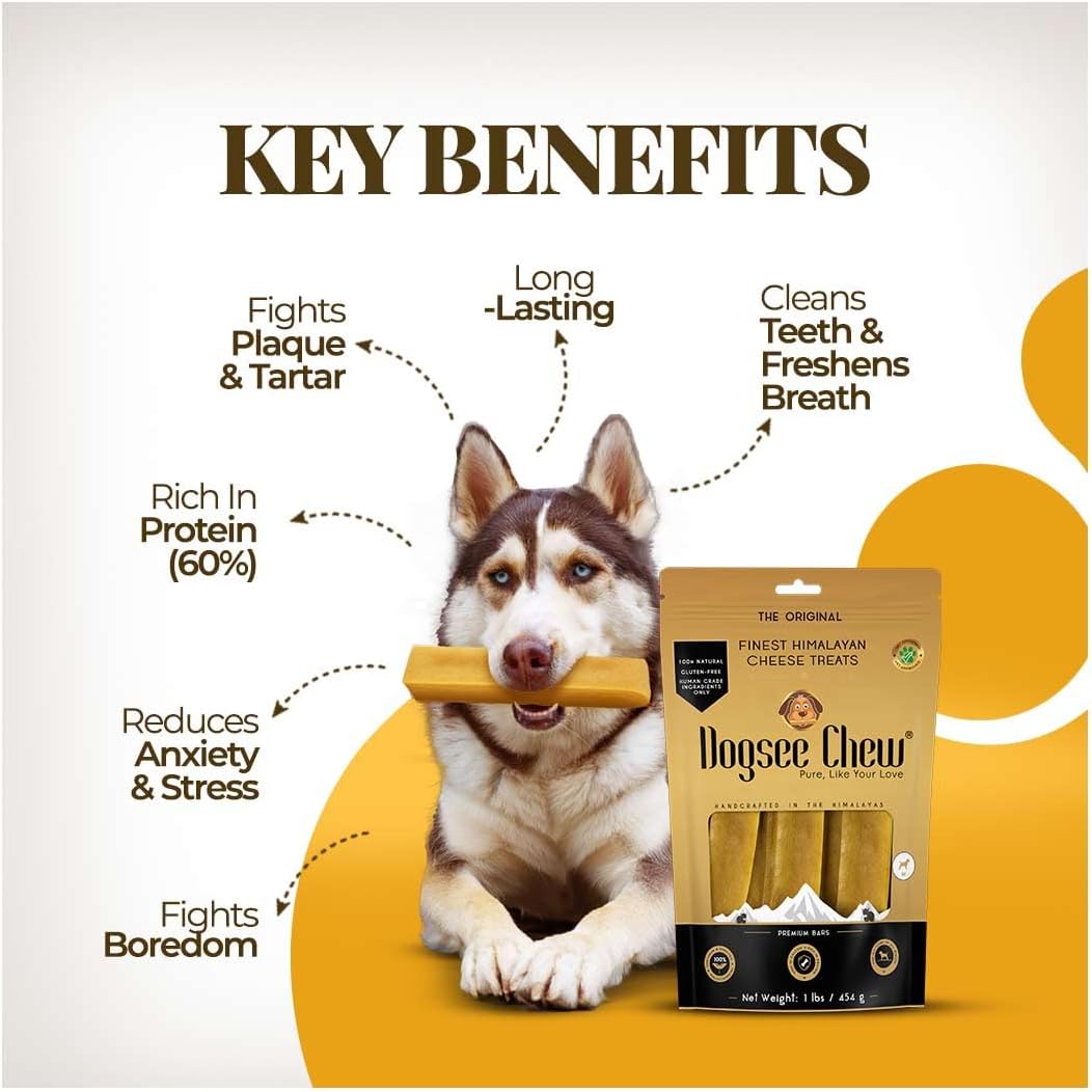 Dogsee Yak Chews for Dogs 1lb (Medium - 6 Bars), 100% All Natural, 60% Protein, Dog Treats Medium Breed, Yak Chews Long Lasting for Aggressive Chewers, Raw Hide Free