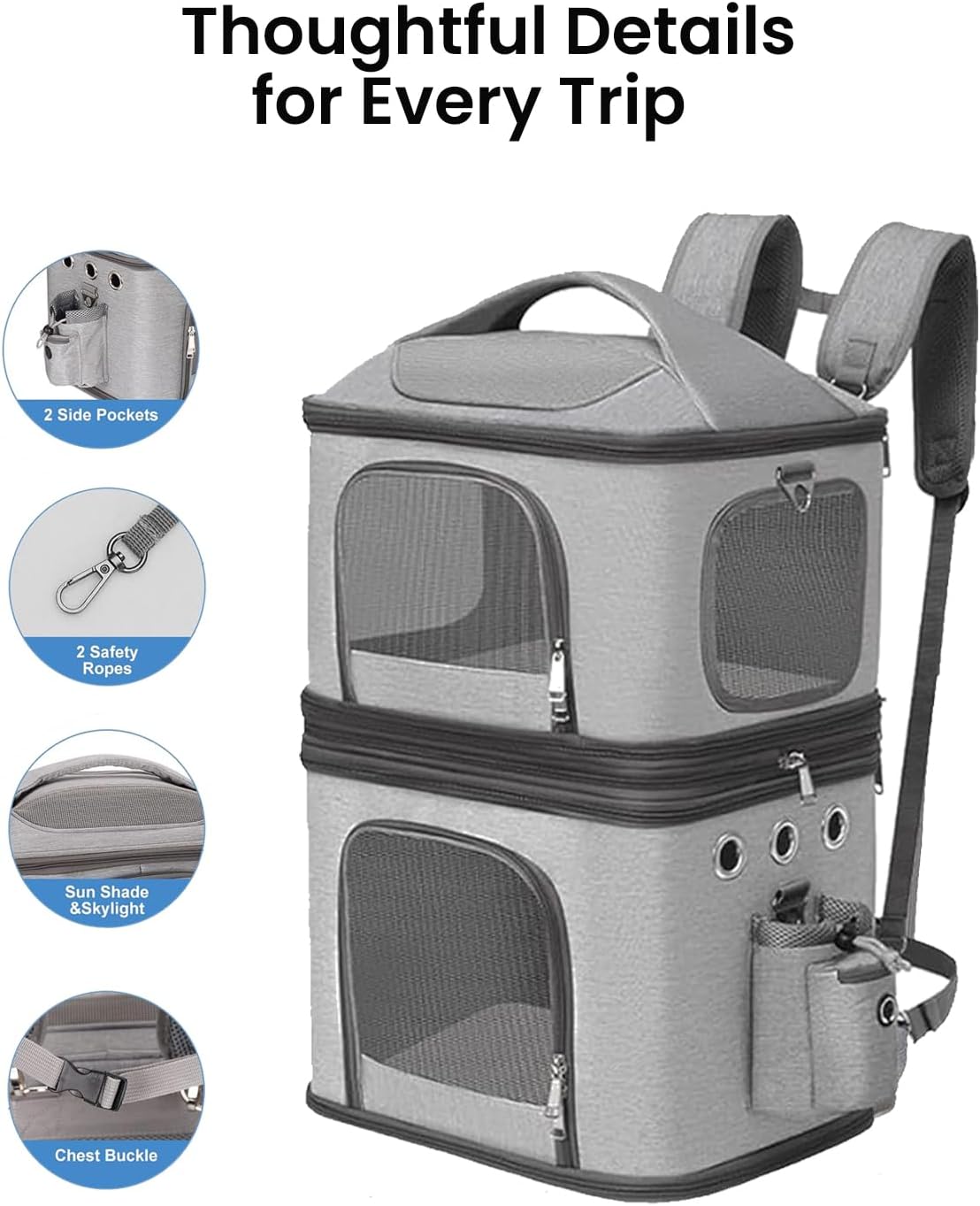 HOVONO Detachable Double Cat Backpack Carrier for 2 Pets