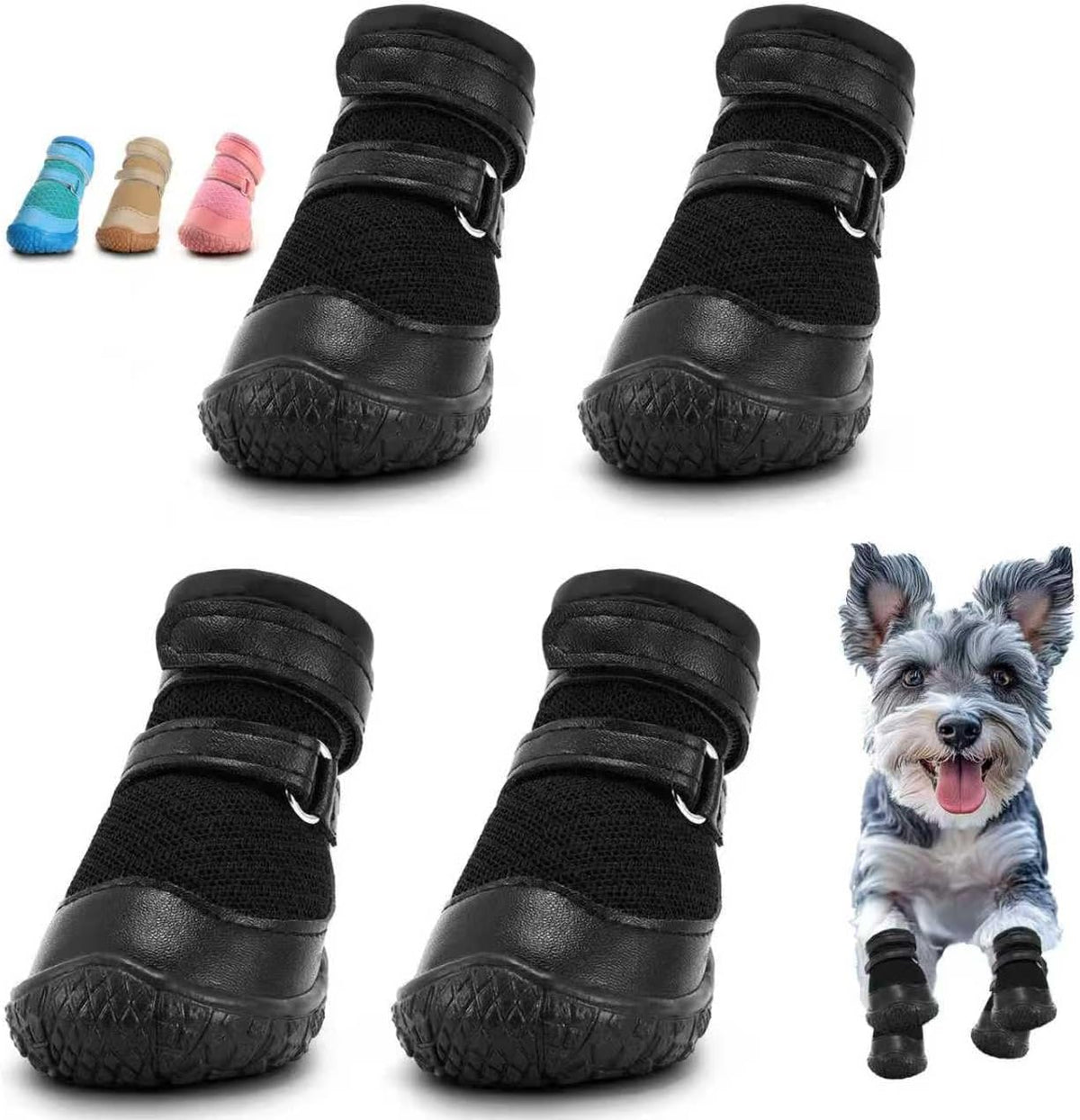 Dog Shoes for Small Dogs, Dog Boots & Paw Protectors for Hot Pavement Winter Snow Hiking, Anti-Slip Dog Booties for Hardwood Floor Pink Size 1