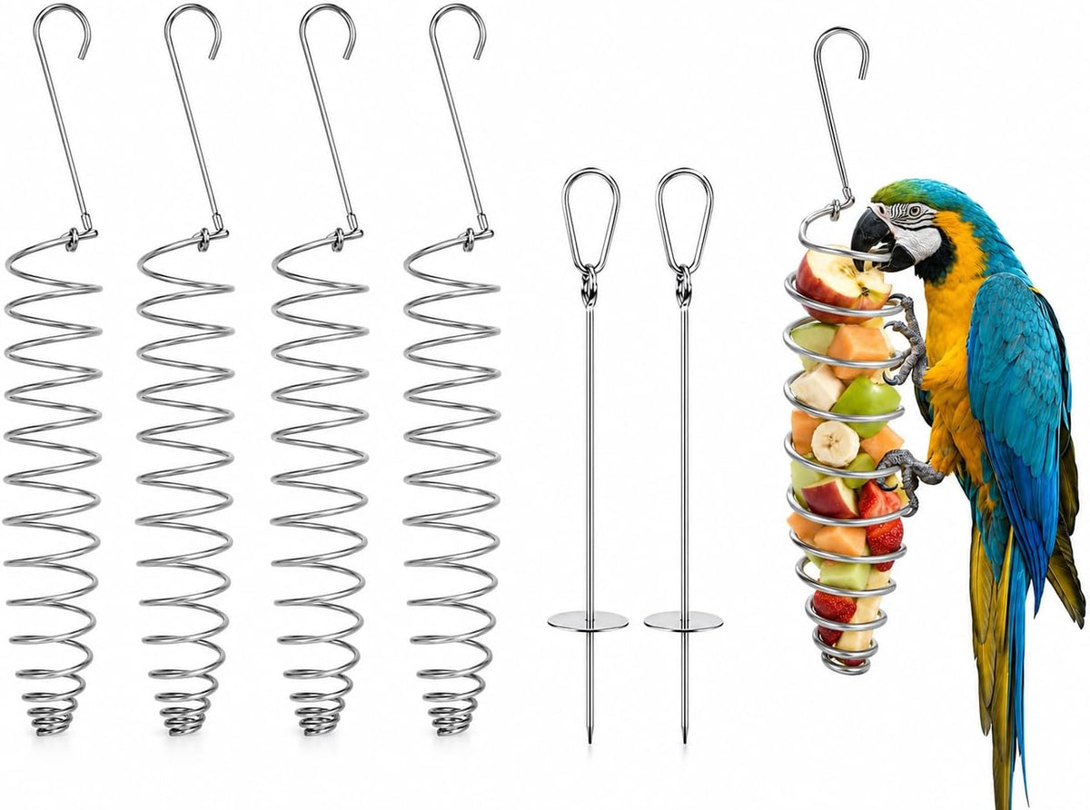 6PCS Millet Holder for Bird Cage, Feeder Set with Fruit Forks,Multi‑Feeder Combination, Foraging Accessory, Fits Small Cages, Simple Hook Mounting, Solid Bird Treat Rack