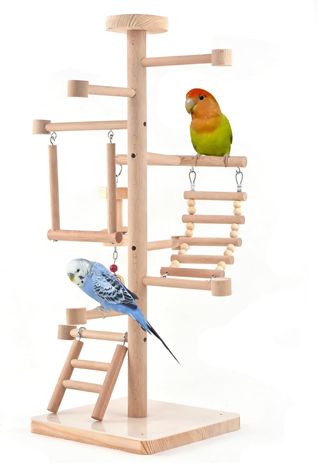 Large Bird Playground Cockatiel Wood Playstand with Perch Swing Ladder Chew