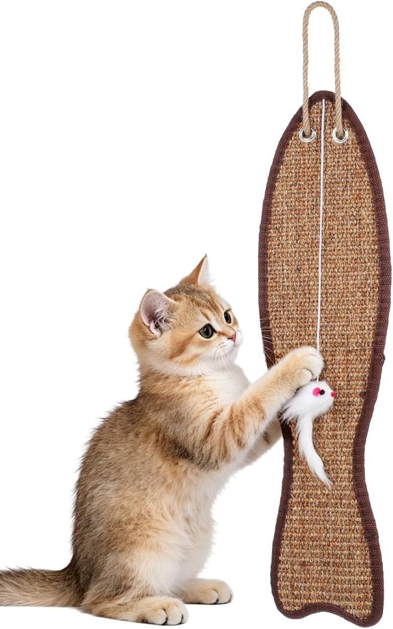 SEWACC Fish Shaped Cat Scratching Mat Sisal Protective Hanging Pad for Door or Wall Handwoven Cat Scratch Pad for Claw Care Furniture Protection Pet Play 20.86 X 5.23 X 1.18 in